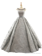 Gray Ball Gown Backless Appliques Pearls Floor Length Wedding Dress